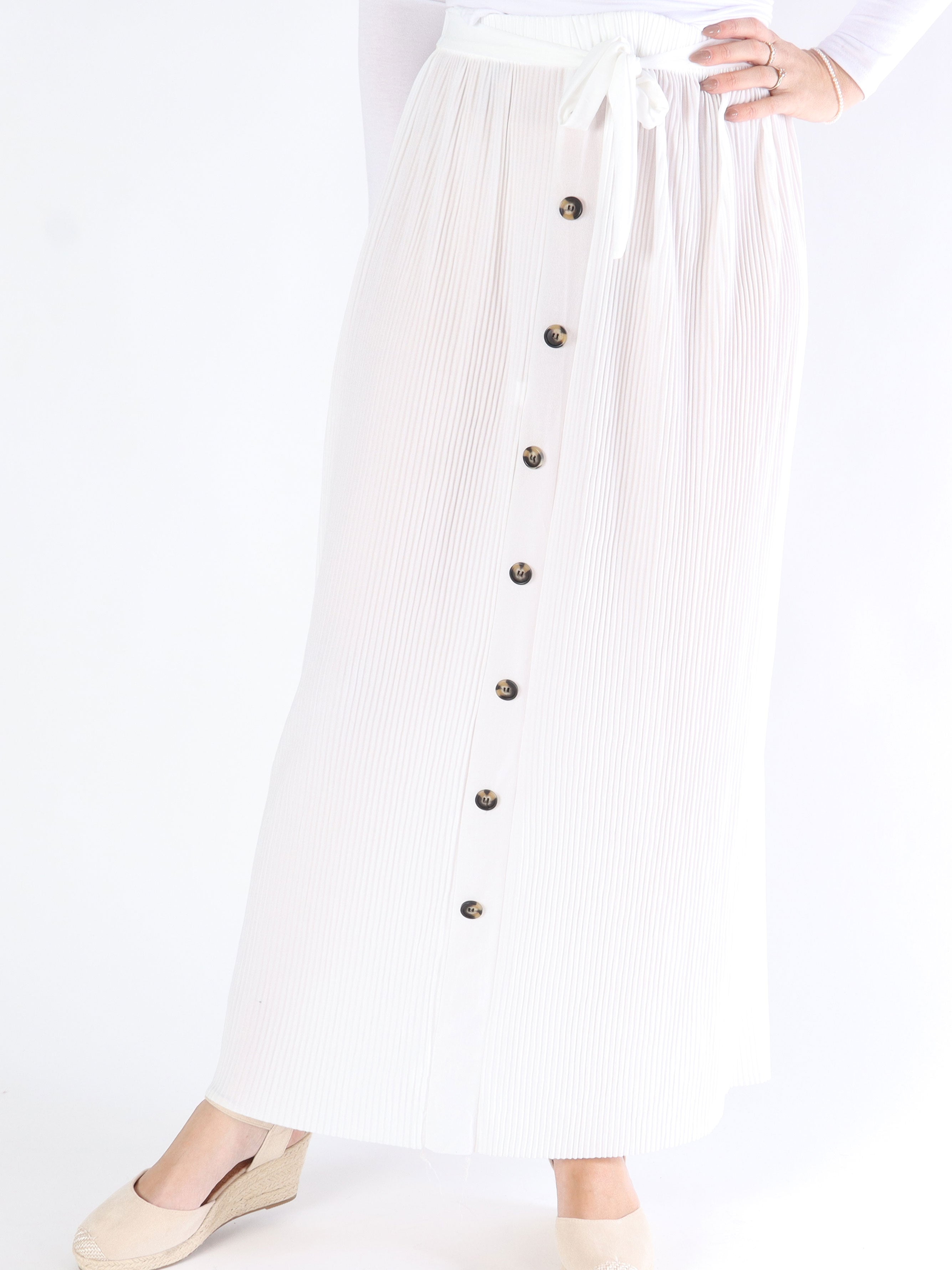 Andrea - Lång plisserad kjol med knappar